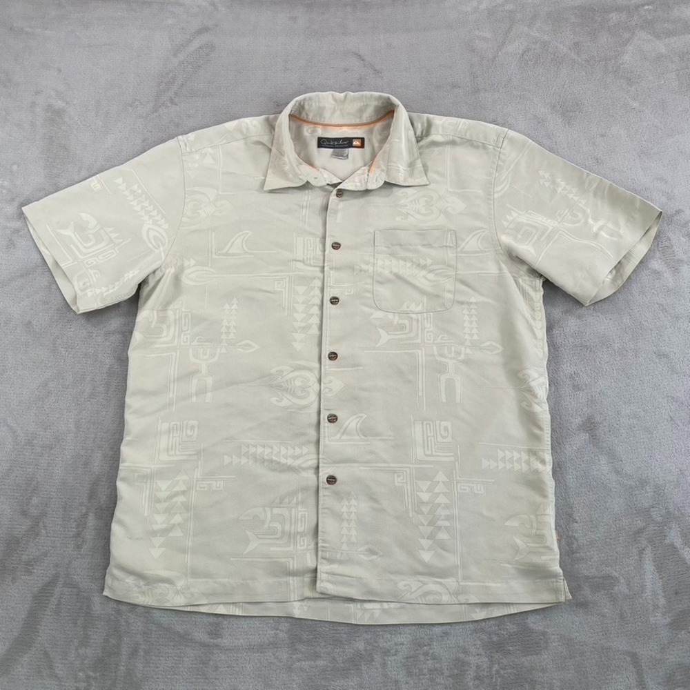 Quicksilver Waterman Collection Tribal Jacquard Shirt in Beige Men‎ XL Hawaiian